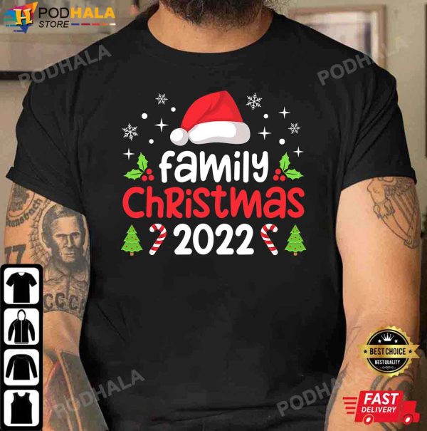 Family Christmas 2022 Matching Shirts Squad Santa Hat Elf Funny T-Shirt