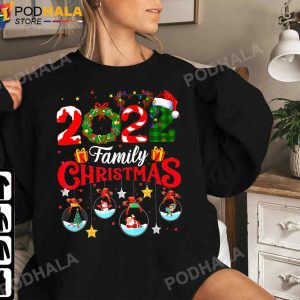 Family Christmas 2022 Merry Xmas Ball Light Garden Reindeer Funny Christmas T-Shirt