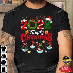 Family Christmas 2022 Merry Xmas Ball Light Garden Reindeer Funny Christmas TShirt