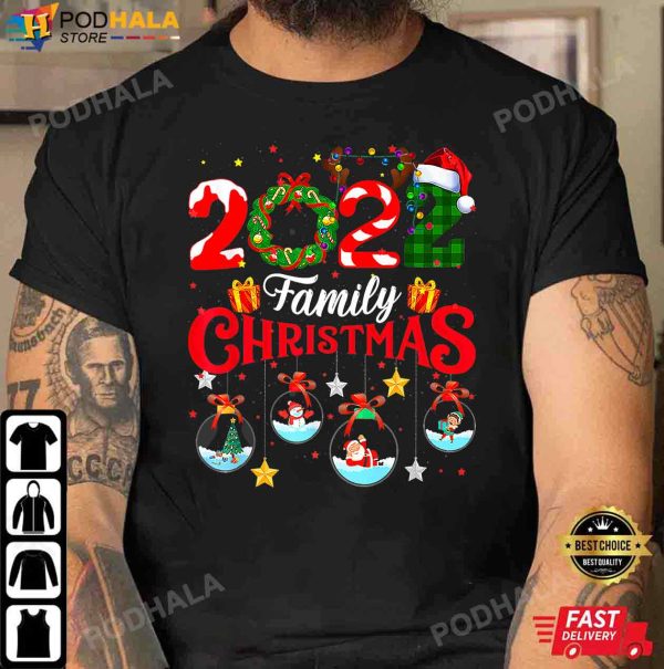 Family Christmas 2022 Merry Xmas Ball Light Garden Reindeer Funny Christmas T-Shirt