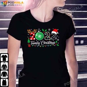 Family Christmas 2022 Merry Xmas Ball Light Garden Reindeer Tee