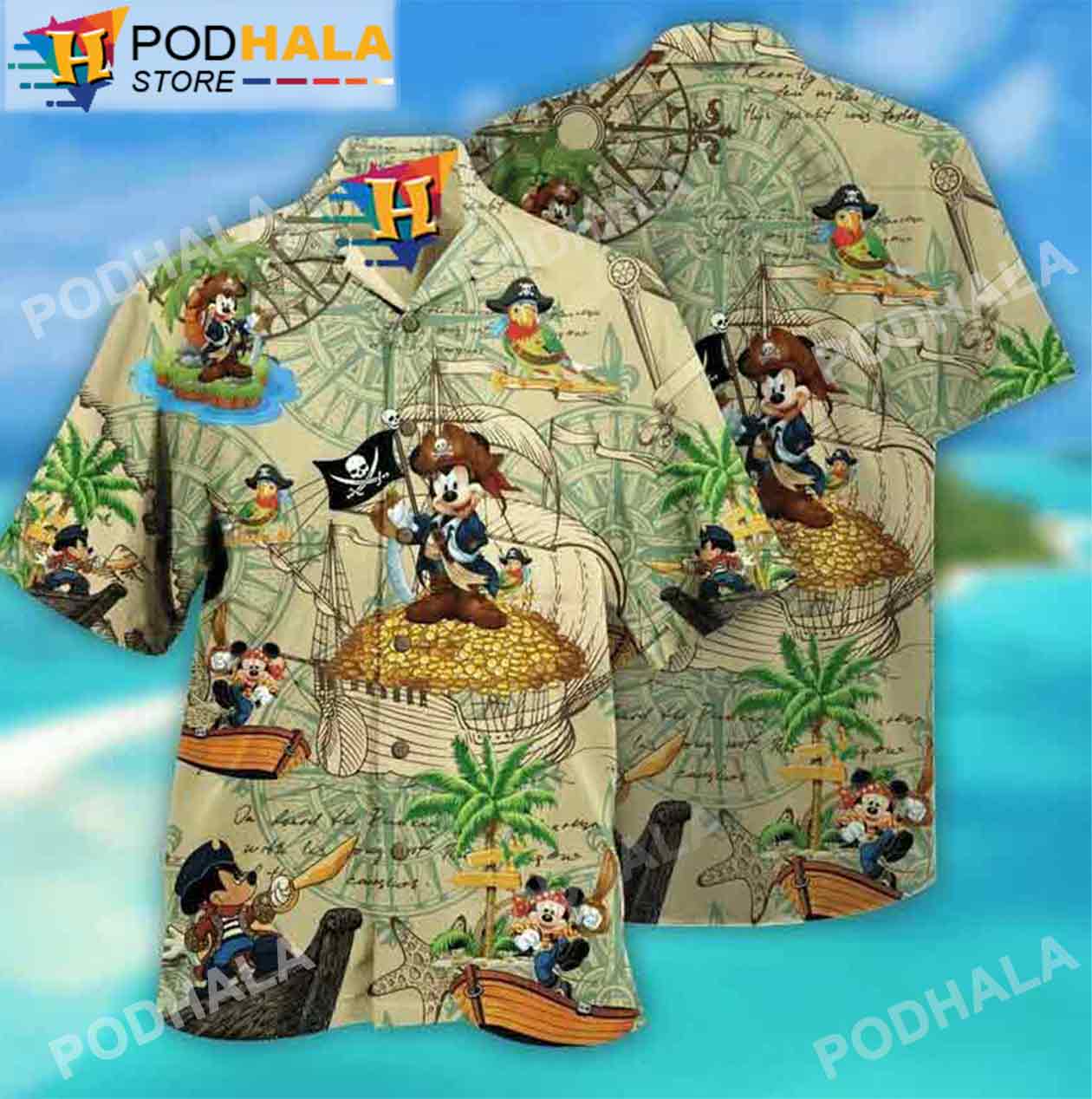 Funny Cartoon Pirates Hunting Mickey Mouse Hawaiian Shirt 3D - Bring Your  Ideas, Thoughts And Imaginations Into Reality Today