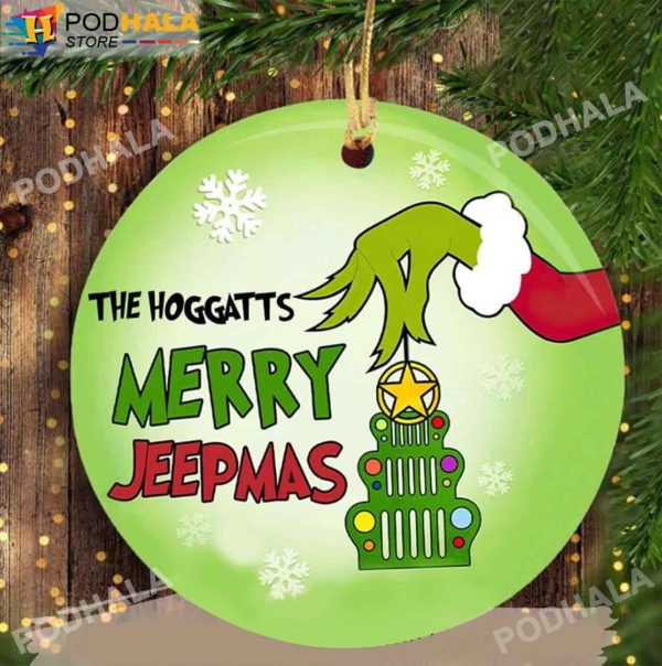 Funny Christmas Ornaments, Merry Jeepmas Ornament Funny Grinch Decor