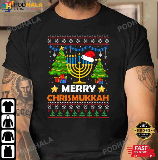 Funny Christmas T-Shirt, Merry Chrismukkah 2022 Santa Hat Xmas Gifts