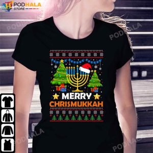 Funny Christmas TShirt Merry Chrismukkah 2022 Santa Hat Xmas Gifts