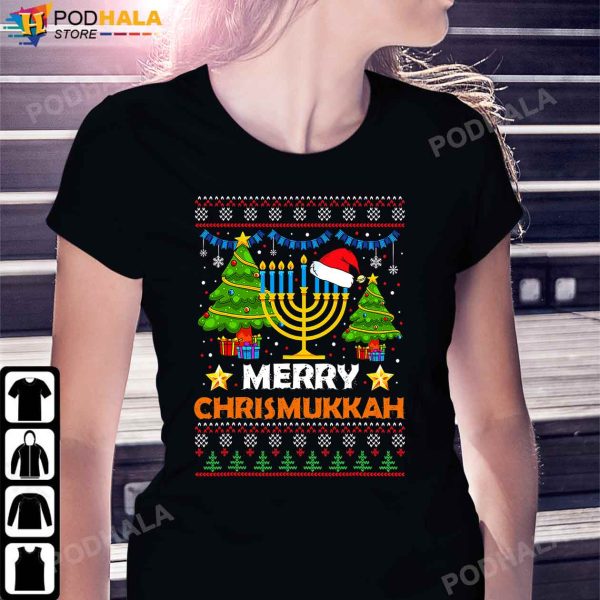 Funny Christmas T-Shirt, Merry Chrismukkah 2022 Santa Hat Xmas Gifts