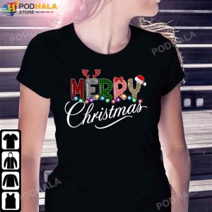 Funny Christmas TShirt Merry Christmas Leopard Buffalo Red Plaid Xmas Gifts