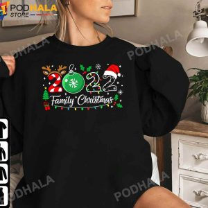 Funny Christmas Tee Family Christmas 2022 Ball Light Reindeer