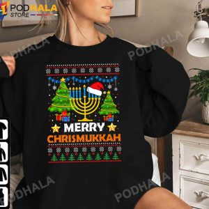 Funny Christmas Tee Merry Chrismukkah 2022 Santa Hat Xmas Gifts