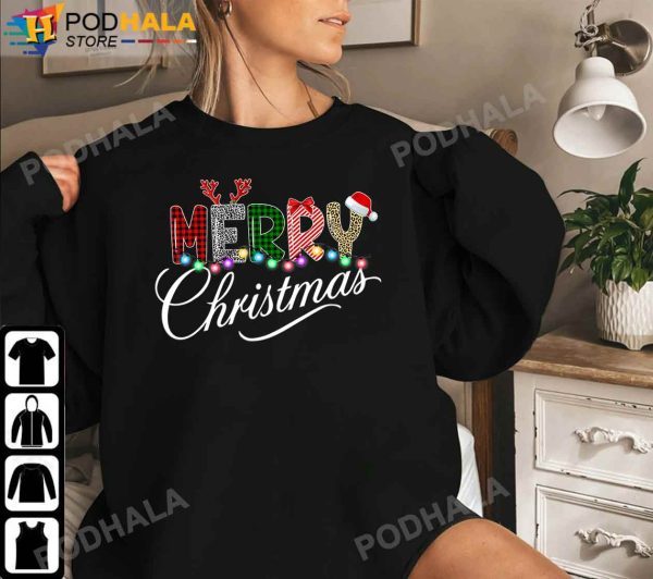 Funny Christmas T-Shirt, Merry Christmas Leopard Buffalo Red Plaid Xmas Gifts