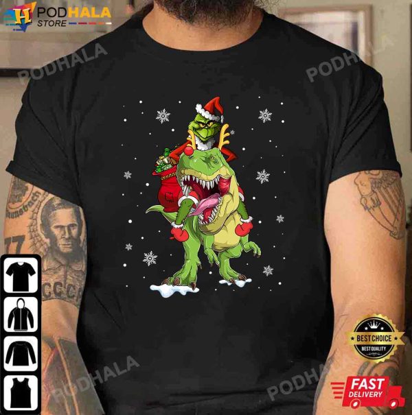 Funny Santa Grinch Riding Dinosaur TRex, Grinch Christmas Shirt