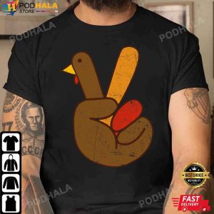 Funny Turkey Peace Sign Hand Turkey Thanksgiving T Shirt