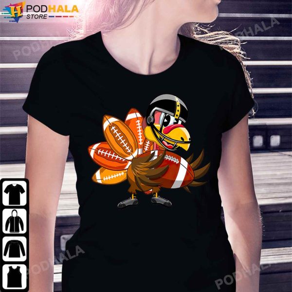 Funny Turkey Thanksgiving With Football Autumn Fall Thanksgiving Gifts T-Shirt