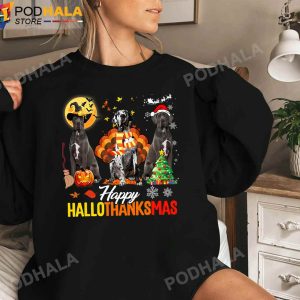 Great Dane Happy Hallothanksmas Halloween Thanksgiving Christmas Sweatshirt