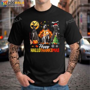 Great Dane Happy Hallothanksmas Halloween Thanksgiving Christmas T-Shirt