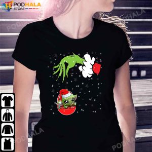 Grinch Hand And Baby Yoda Merry Grinch Stole Xmas Grinch Christmas T Shirt