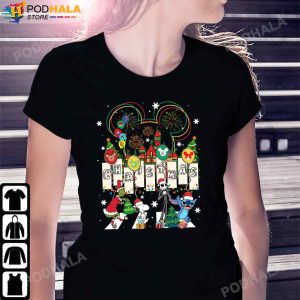 Grinch Snoopy Jack Skellington Stitch Abbey Road Funny Christmas Tee
