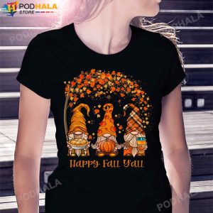 Happy Fall Yall Gnome Autumn Gnomes Pumpkin Spice Season Thanksgiving T Shirt Women