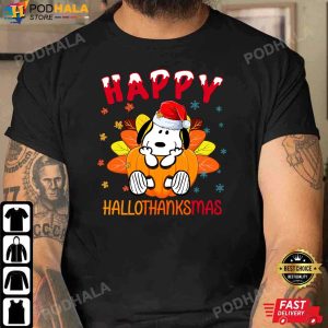 Happy HalloThanksMas Thanskgiving T Shirt Turkey Santa Snoopy Thanksgiving Gifts