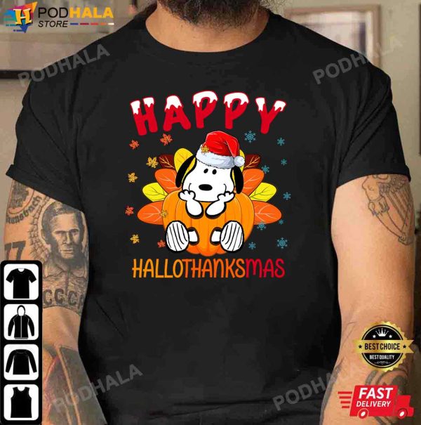 Happy HalloThanksMas Thanskgiving T-Shirt Turkey Santa Snoopy, Thanksgiving Gifts