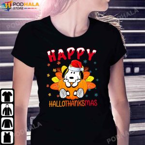 Happy HalloThanksMas Thanskgiving TShirt Turkey Santa Snoopy Thanksgiving Gifts
