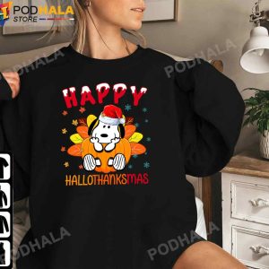 Happy HalloThanksMas Thanskgiving Tee Turkey Santa Snoopy Thanksgiving Gifts
