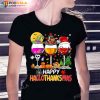 Happy Hallothanksmas Wine Glasses Witch Santa Hat Pumpkin T-Shirt
