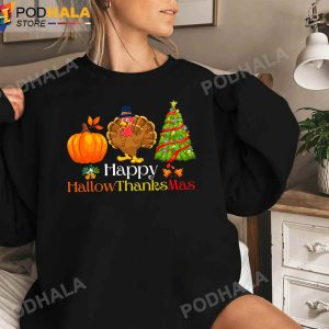 Holiday Happy HallowThanksMas Halloween Thanksgiving Christmas Family Sweatshirt