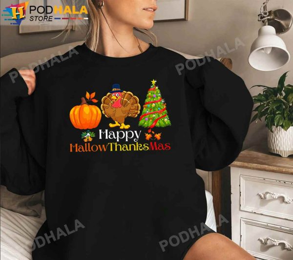 Holiday Happy HallowThanksMas Halloween Thanksgiving Christmas Family T-Shirt