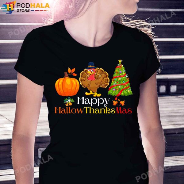 Holiday Happy HallowThanksMas Halloween Thanksgiving Christmas Family T-Shirt