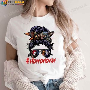 Horror Movie Character Messy Bun Horror Lover T-Shirt For Women, Halloween Gifts