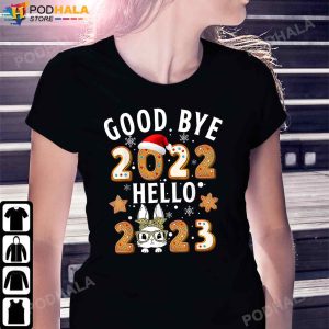 Merry Christmas And Happy New Year Good Bye 2022 Hello 2023 Tee