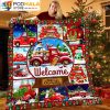 Merry Christmas Red Truck And Snowman Christmas Blanket