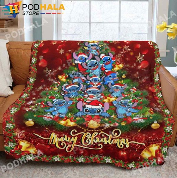 Merry Christmas Stitch Christmas Tree Funny Christmas Blanket