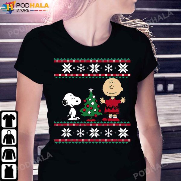 Peanuts Christmas Snoopy and Charlie Brown Christmas Tree T-Shirt, Xmas Gifts