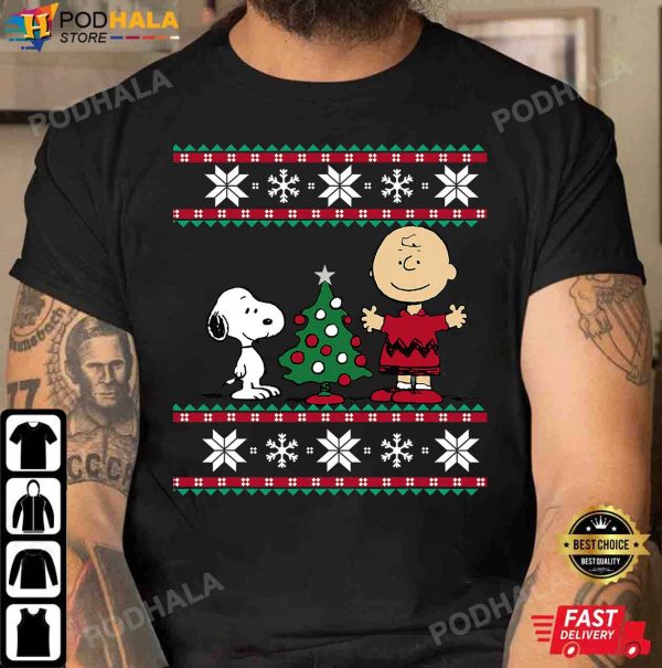 Peanuts Christmas Snoopy and Charlie Brown Christmas Tree T-Shirt, Xmas Gifts