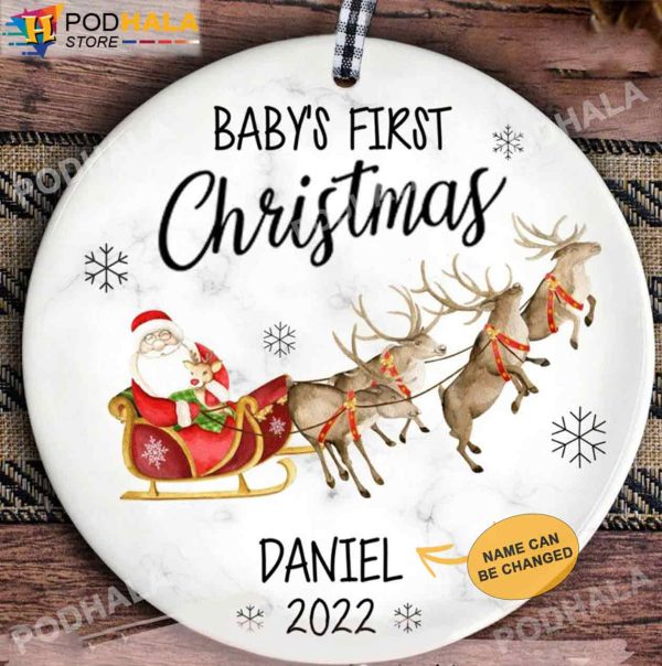 Personalized Family Ornaments, Baby’s First Reindeer Santa Christmas Ornaments