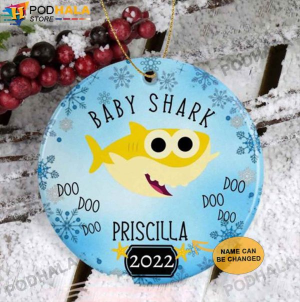 Personalized Family Ornaments, Custom Name Yellow Baby Shark Ornament