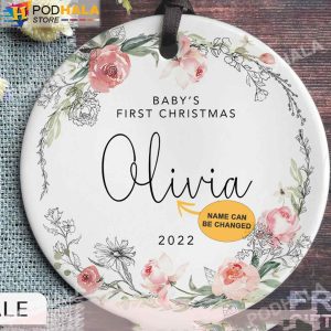 Personalized Family Ornaments, Flower Baby’s First Christmas Ornaments