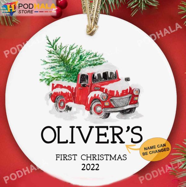 Personalized Family Ornaments, Red Truck Baby’s First Christmas Ornaments