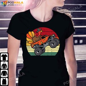 Retro Sunset Monster Truck Turkey Thanksgiving Gifts TShirt