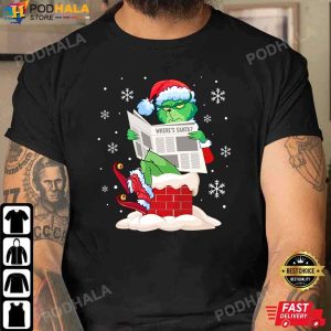 Santa Grinch Cranky Face Reading Newspaper, Grinch Christmas Shirt