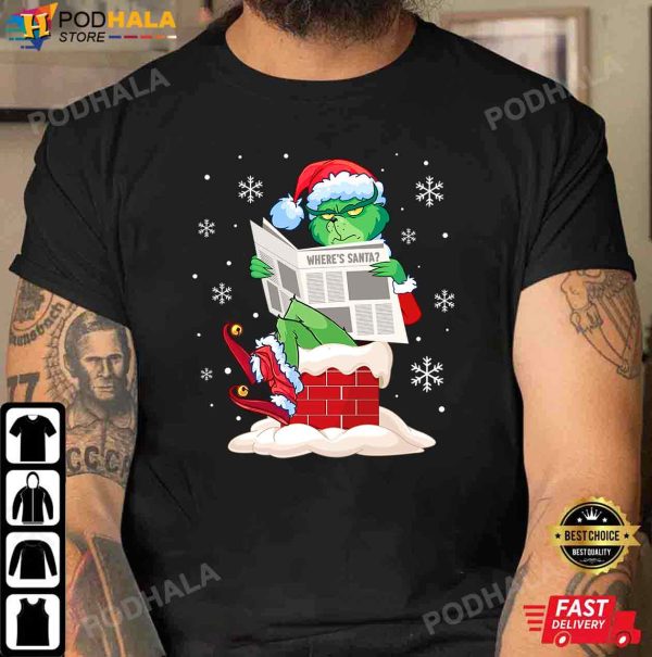 Santa Grinch Cranky Face Reading Newspaper, Grinch Christmas Shirt