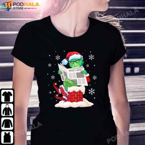 Santa Grinch Cranky Face Reading Newspaper Grinch Christmas T Shirt