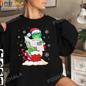 Santa Grinch Cranky Face Reading Newspaper Grinch Christmas TShirt
