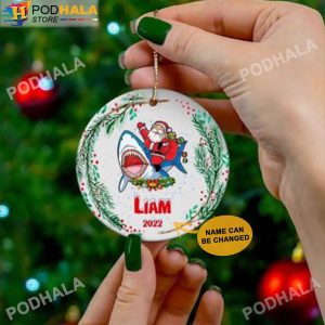 Santa Riding Baby Shark Christmas Ornament, Personalized Family Ornaments