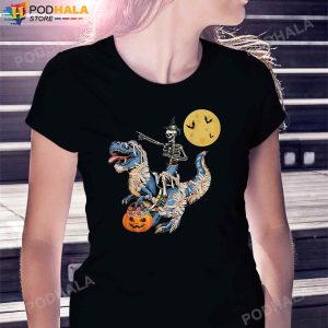 Skeleton Riding Mummy Dinosaur T Rex Halloween T Shirt
