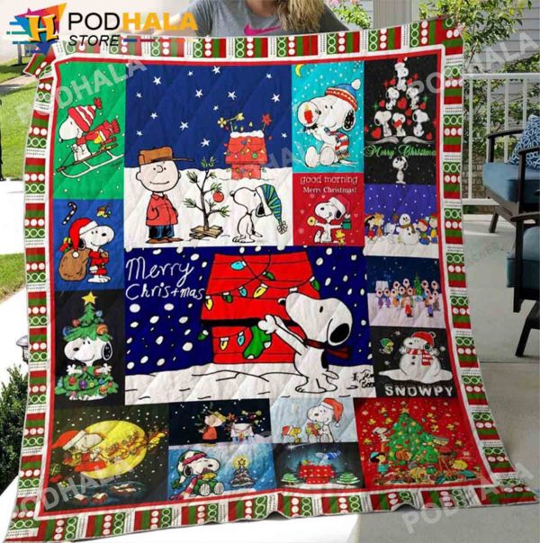 Snoopy Christmas Blanket, Christmas Trees Snoopy Doghouse Blanket