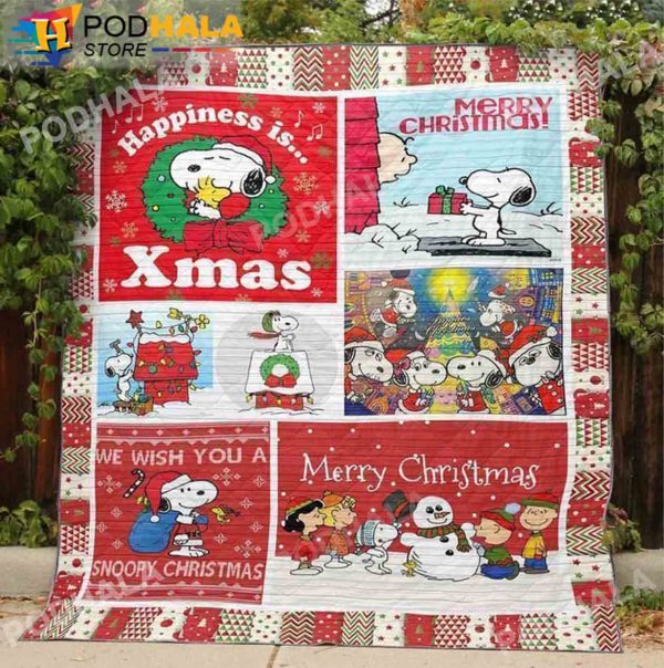 Snoopy Christmas Blanket, Funny Peanuts Santa Snoopy Blanket