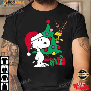 Snoopy Christmas Shirt Snoopy Woodstock Antlers Santa Claus Xmas Tree T Shirt